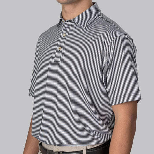 BLUE CYPRESS WHITE & BLACK STRIPE POLO