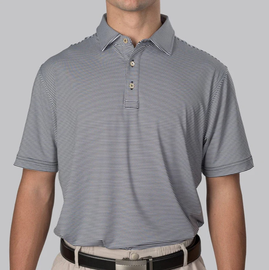 BLUE CYPRESS WHITE & BLACK STRIPE POLO