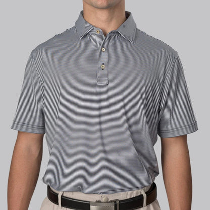 BLUE CYPRESS WHITE & BLACK STRIPE POLO
